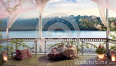 beautiful terrace by the lake suitable as background Stock Photo