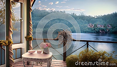 beautiful terrace by the lake suitable as background Stock Photo