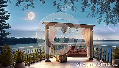 beautiful terrace by the lake suitable as background Stock Photo