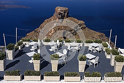 Beautiful terrace of a restaurant and sea Stock Photo