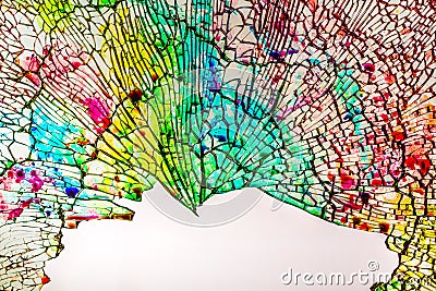 The beautiful texture of the broken colored glass into small pieces Stock Photo