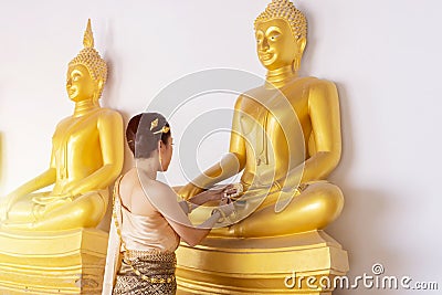 Beautiful Thai girl in Thai traditional costume. Editorial Stock Photo