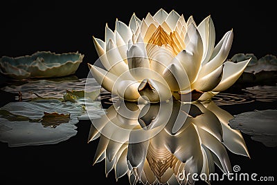Beautiful Thai Lotus that have been appreciated with dark blue water surface Stock Photo