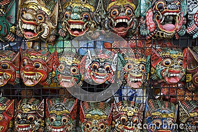 Beautiful Thai masks background at Wat Pho in Bangkok Editorial Stock Photo