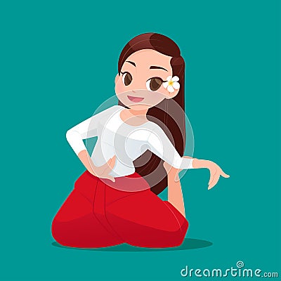 Beautiful Thai Women Traditional Dancing A Dance Of Thailand Vector Illustration