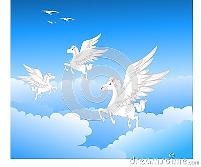 Beautiful three pegasus flying Stock Photo