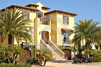 Beautiful three story spanish home in Florida Stock Photo