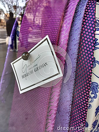 Purple Ties, Goodman`s Men`s Store, Bergdorf Goodman, NYC, NY, USA Editorial Stock Photo
