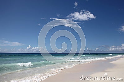 Beautiful Time N Place beach with blue sky, turquiose water & white sand, Falmouth, Jamaica, Caribbean Stock Photo