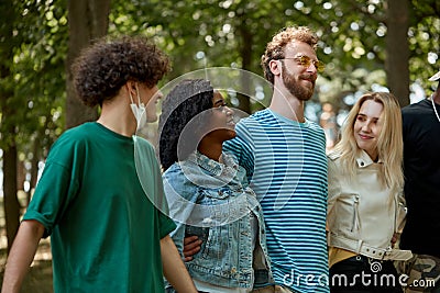 Beautiful tolerant mixed race people gathered together to show that friendship has no race Stock Photo