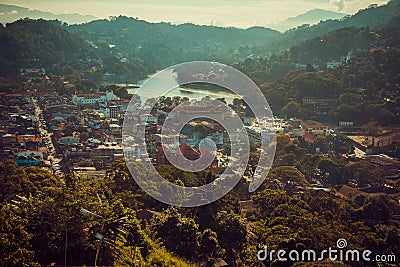 Beautiful top city view of Kandy. Sri Lanka tourism. Ceylon travel. Ecotourism concept. Town in jungle. Mountains resort. Asia Stock Photo