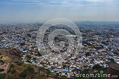 Beautiful top view of Jodhpur city from Mehrangarh fort, Rajasthan, India. Jodhpur is called Blue city since Hindu Brahmis there Editorial Stock Photo