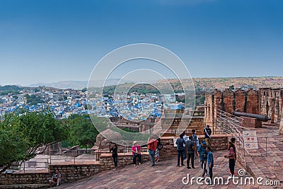 Beautiful top view of Jodhpur city from Mehrangarh fort, Rajasthan, India. Jodhpur is called Blue city since Hindu Brahmins there Editorial Stock Photo