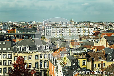 Beautiful top view of old houses in Brussels. Gorgeous bright cityscape on a sunny day Stock Photo