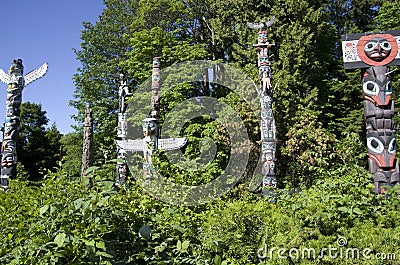 Stanley Park Totem Poles native artworks Editorial Stock Photo