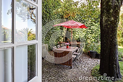 A beautiful town house with a beautiful garden in Porto downtown Editorial Stock Photo