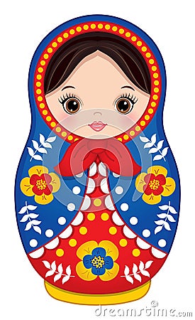 Cute Russian Matryoshka in Red and Green Colours Vector Illustration