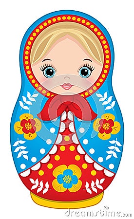 Cute Russian Matryoshka in Red and Green Colours Vector Illustration