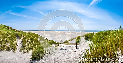 Beautiful tranquil dune landscape and long beach at North Sea, Germany Stock Photo