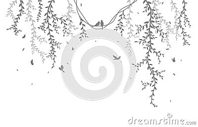 Beautiful tree branch with birds silhouette background for wallpaper sticker Vector Illustration