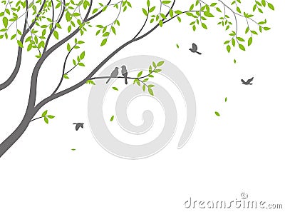 Beautiful tree branch with birds silhouette background for wallpaper sticker Vector Illustration