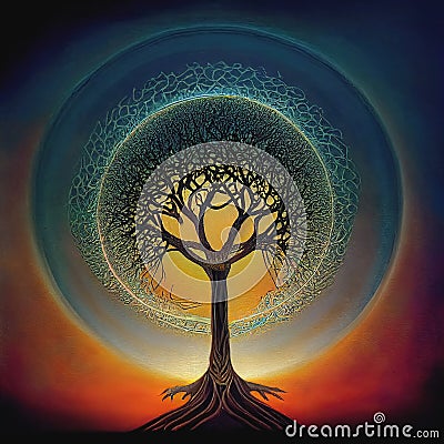 Beautiful tree of life, mythological sacred tree, spiritual healing life concept Stock Photo