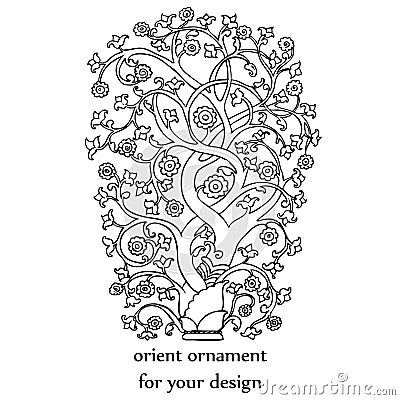 Beautiful tree in orient medieval style Vector Illustration