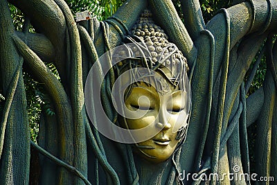 Beautiful tree structured Buddha idol at Noida entry gate Editorial Stock Photo