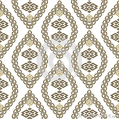 Beautiful tribal ethnic style ornamental seamless pattern with chains, greek meanders. Modern patterned vector background. Gold Vector Illustration