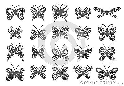 Beautiful Tropical butterflies set. Vector isolated elements on white background. Vector Illustration