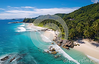 Beautiful tropical palm beach with palm trees, white sand and turquoise ocean. Perfect paradise landscape background Stock Photo