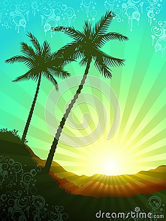 Beautiful tropical sunrise Vector Illustration