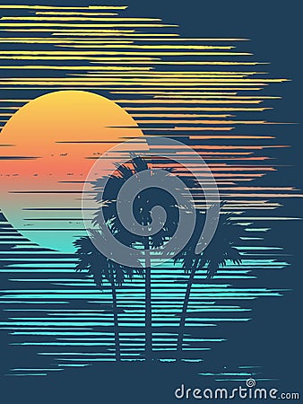 Beautiful tropical sunset Vector Illustration