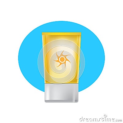 Beautiful tube of suntan cream, skin care, beauty and health. Vector Illustration