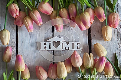 Flowers, tulips, background, white, wooden, light background, beautiful flowers Stock Photo