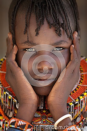 Beautiful Turkana girl in Loyangalani, Kenya. Editorial Stock Photo
