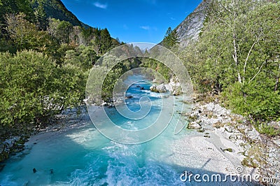Beautiful turquoise mountain river Soca Stock Photo