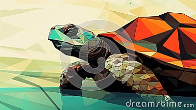 a beautiful turtle on its way to the beach, abstract modern geometrical design, ai generated image Stock Photo