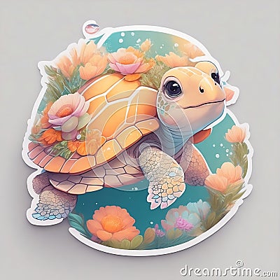 Beautiful turtle stiker , tshart print design Stock Photo