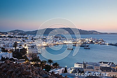 beautiful twilight over Mykonos town Mykonos island, Cyclades archipelago, Greece Editorial Stock Photo
