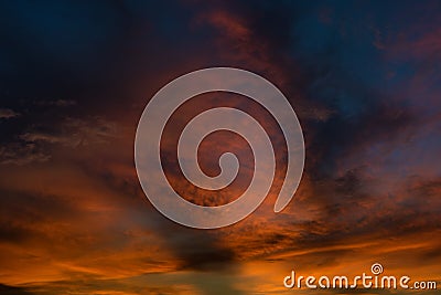 Beautiful twilight sky with orange and blue colour Stock Photo