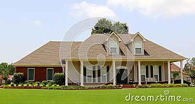 Beautiful Two-Story Ranch Style Home Stock Photo