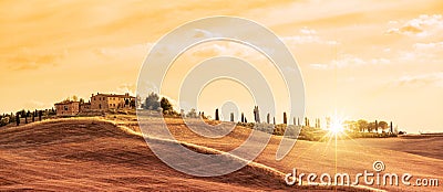 Beautiful typical panorama landscape of Tuscany at sunset, Italy Stock Photo