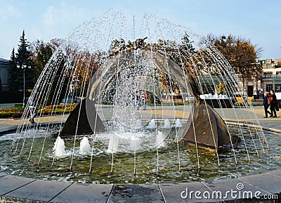 Beautiful Ukraine, Kharkiv city, Lovers` fountain, city center Editorial Stock Photo