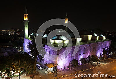 The beautiful Ulu Camii (Grand Mosque of Bursa) at nightime in Bursa in Turkey. Editorial Stock Photo