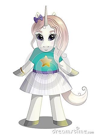 Beautiful unicorn girl in tutu skirt Vector Illustration