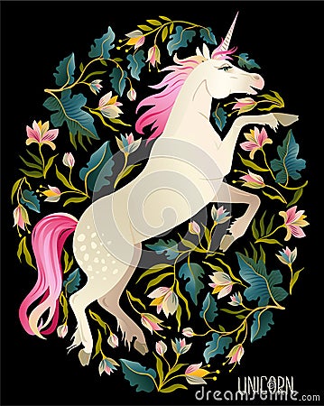 Beautiful unicorn Vector magic print background for t-shirt design. Vector Illustration