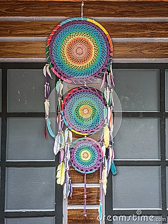 Beautiful and unique rainbow dream catcher as home decorations Editorial Stock Photo