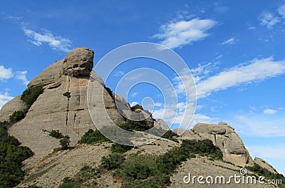 Beautiful unusual shaped mountain rock formations of Montserrat, Spain Stock Photo