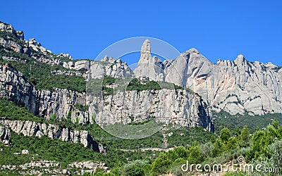 Beautiful unusual shaped mountain rock formations of Montserrat, Spain Stock Photo